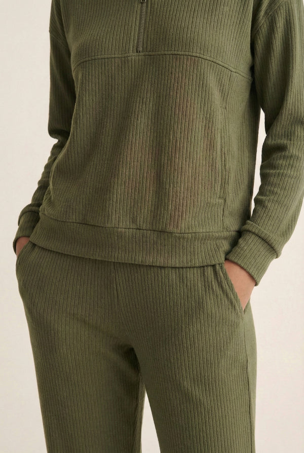 LOHNR Solace Set in Olive - premium smooth sweatshirt half-zip top and matching lounge pant