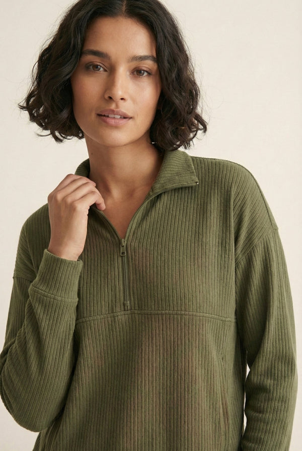 LOHNR Solace Set in Olive - premium smooth sweatshirt half-zip top and matching lounge pant