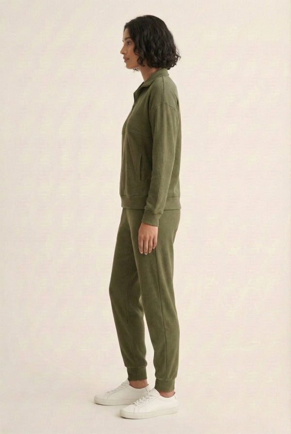LOHNR Solace Set in Olive - premium smooth sweatshirt half-zip top and matching lounge pant