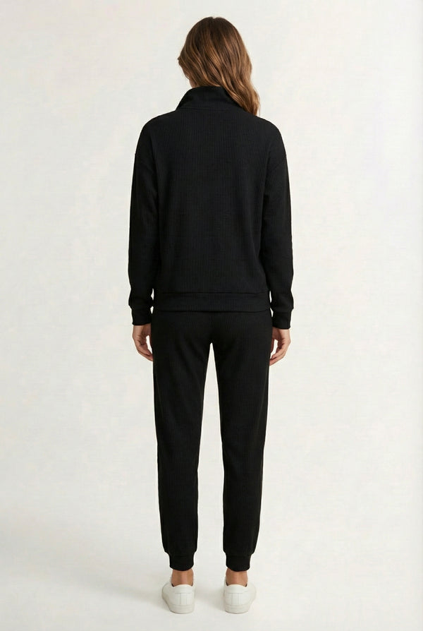 LOHNR Solace Set in Onyx - premium smooth sweatshirt half-zip top and matching lounge pant