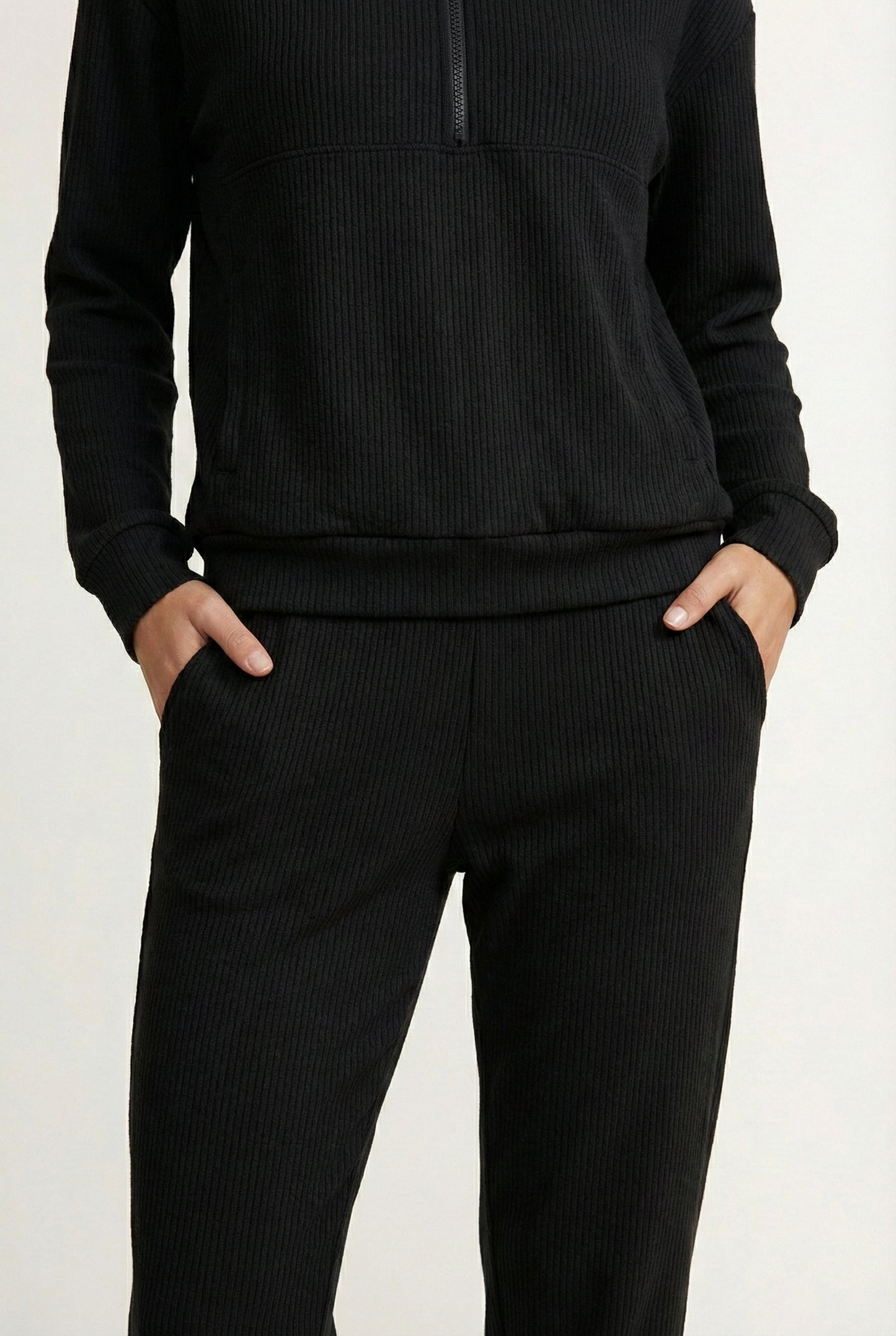 LOHNR Solace Set in Onyx - premium smooth sweatshirt half-zip top and matching lounge pant