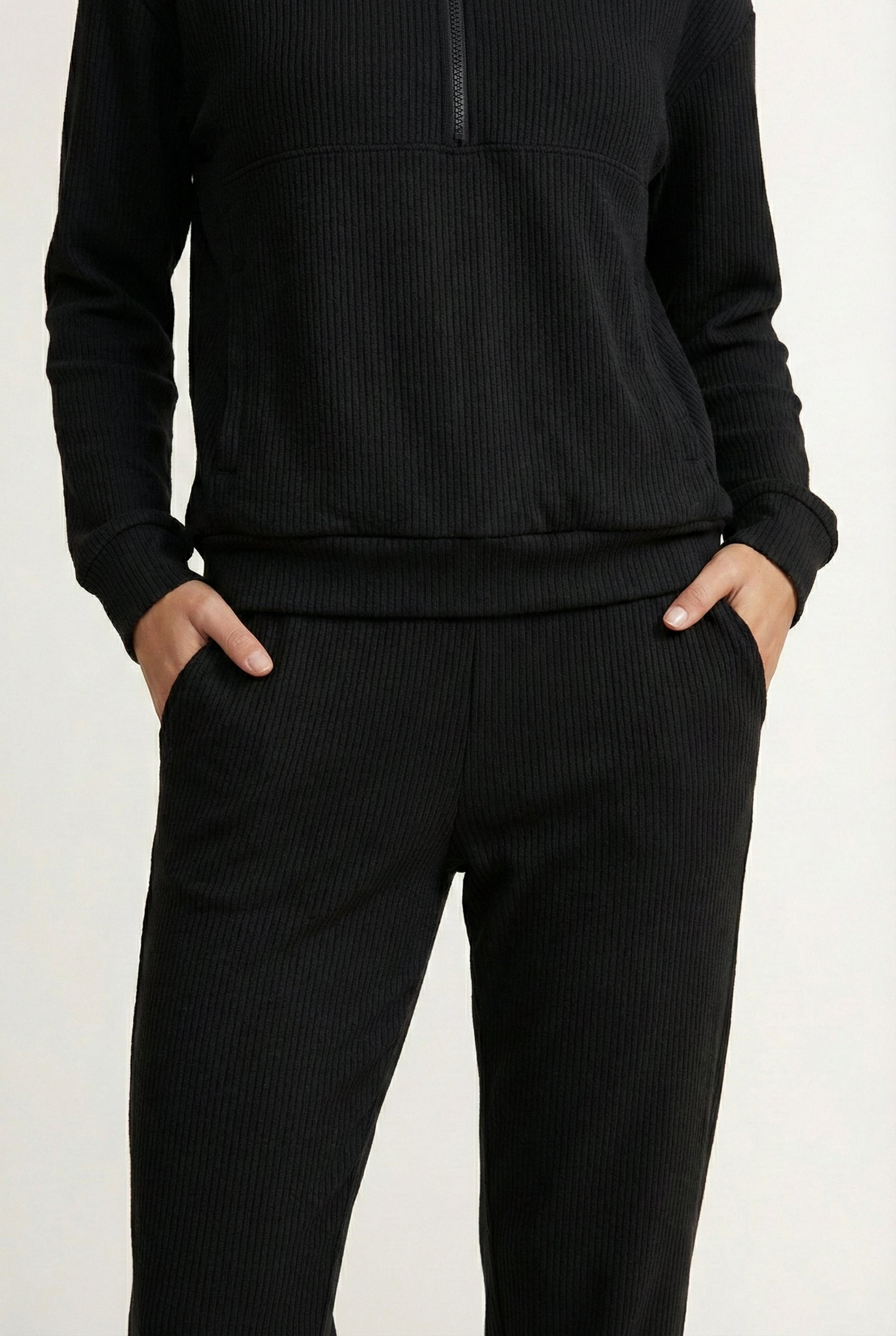 LOHNR Solace Set in Onyx - premium smooth sweatshirt half-zip top and matching lounge pant