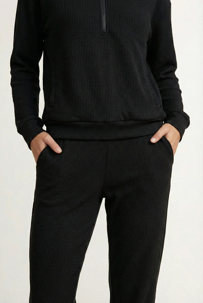 LOHNR Solace Set in Onyx - premium smooth sweatshirt half-zip top and matching lounge pant
