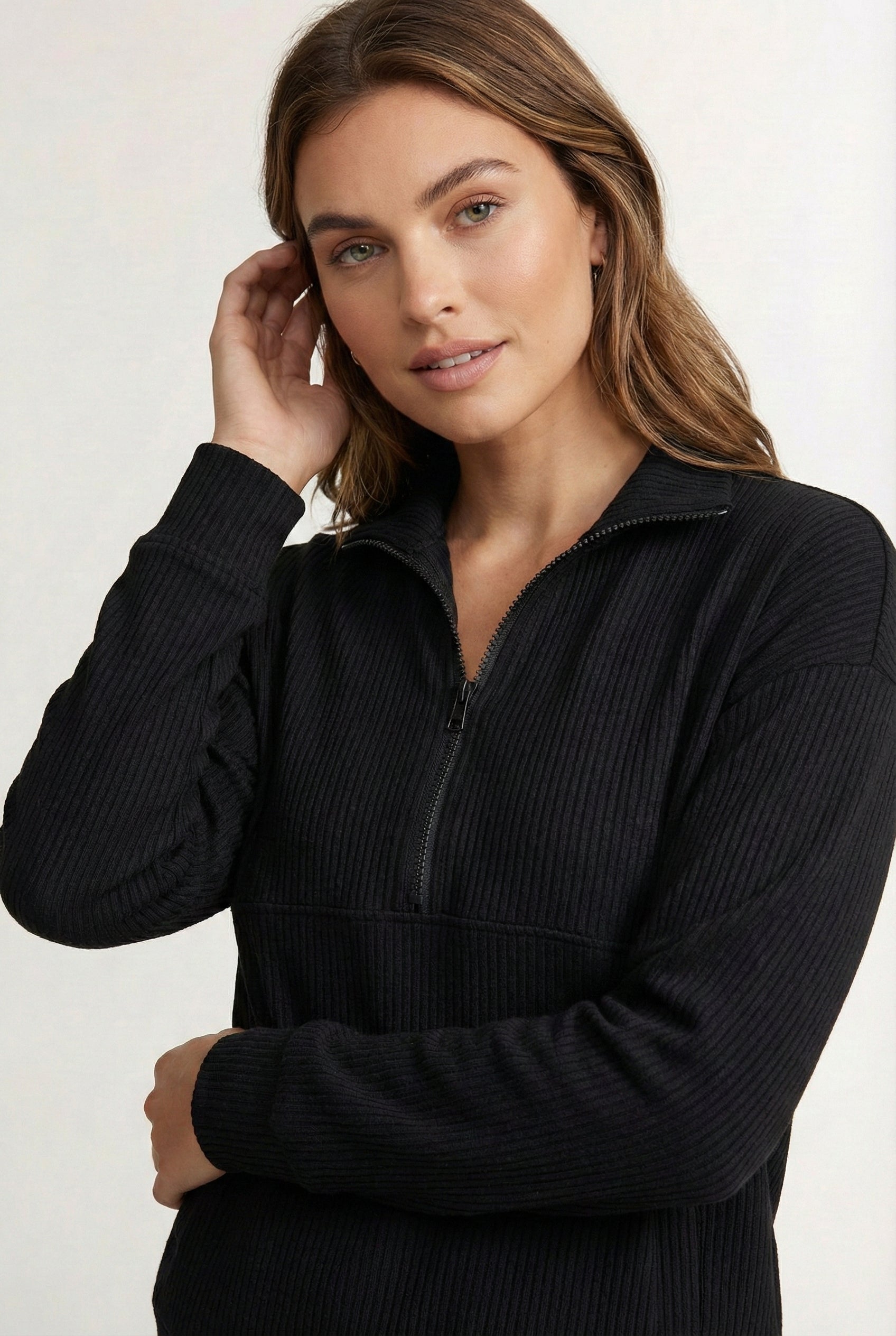 LOHNR Solace Set in Onyx - premium smooth sweatshirt half-zip top and matching lounge pant