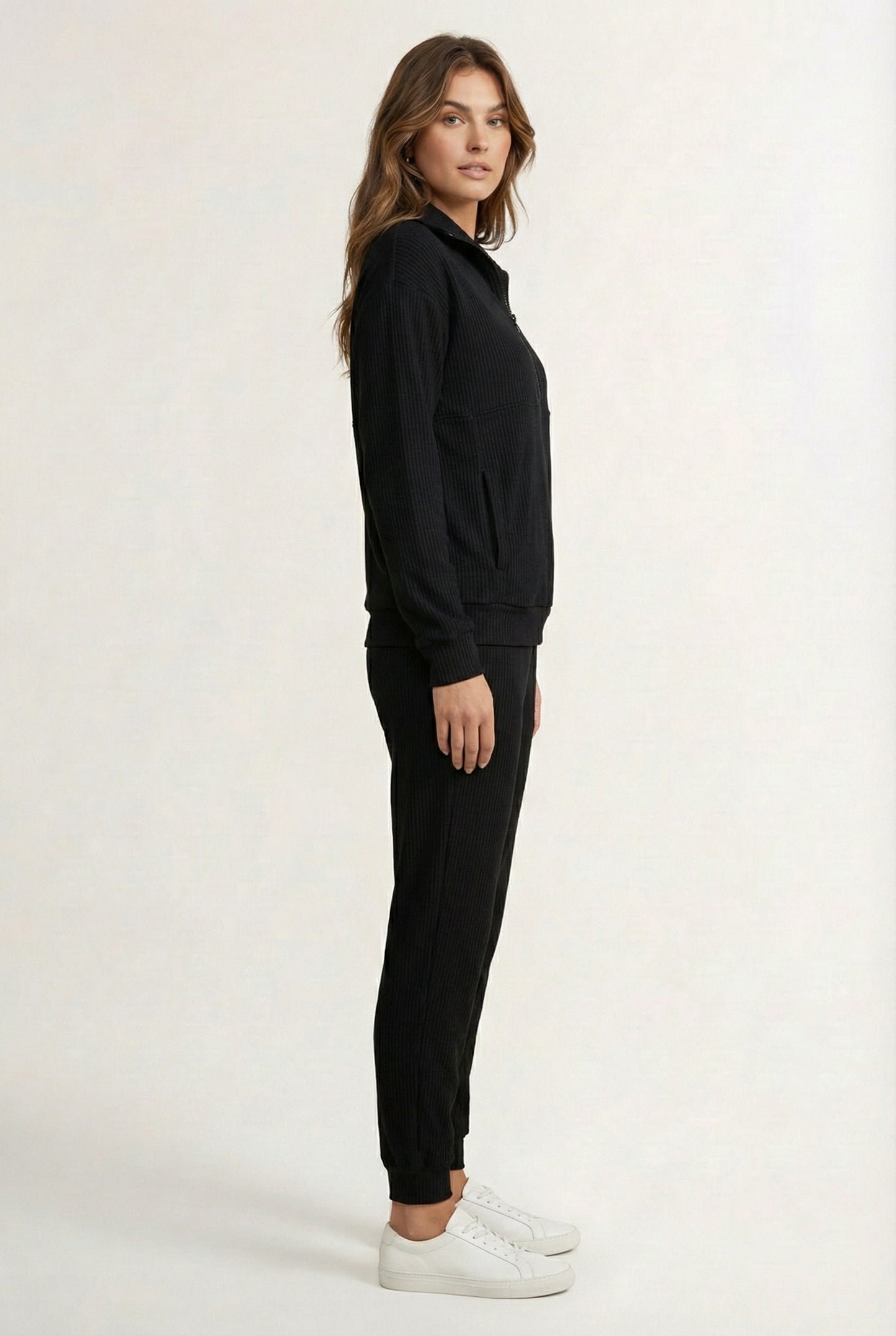 LOHNR Solace Set in Onyx - premium smooth sweatshirt half-zip top and matching lounge pant