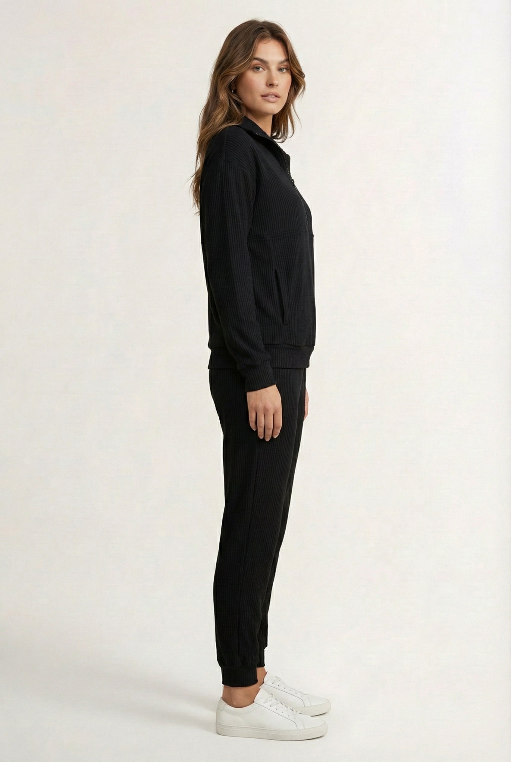 LOHNR Solace Set in Onyx - premium smooth sweatshirt half-zip top and matching lounge pant