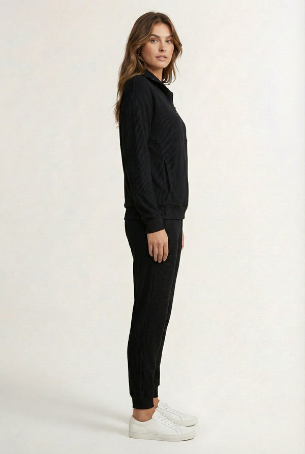 LOHNR Solace Set in Onyx - premium smooth sweatshirt half-zip top and matching lounge pant