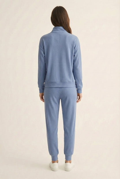 LOHNR Solace Set in Peri - premium smooth sweatshirt half-zip top and matching lounge pant