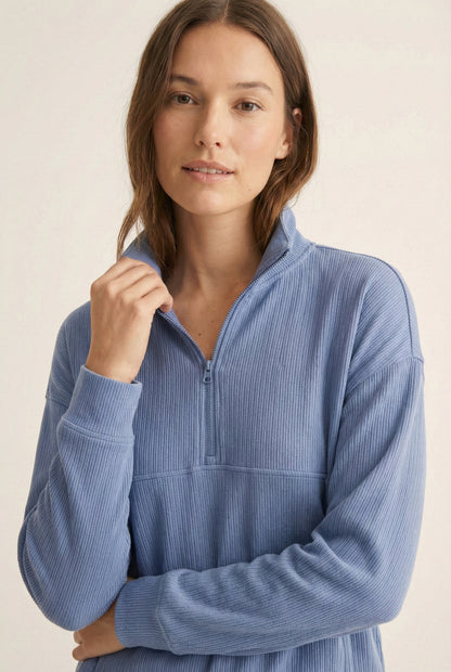 LOHNR Solace Set in Peri - premium smooth sweatshirt half-zip top and matching lounge pant