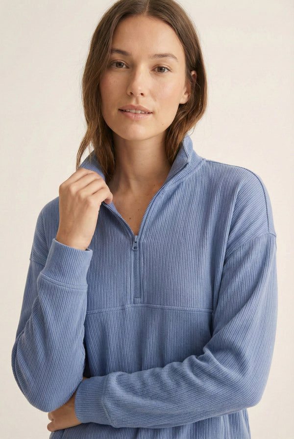 LOHNR Solace Set in Peri - premium smooth sweatshirt half-zip top and matching lounge pant