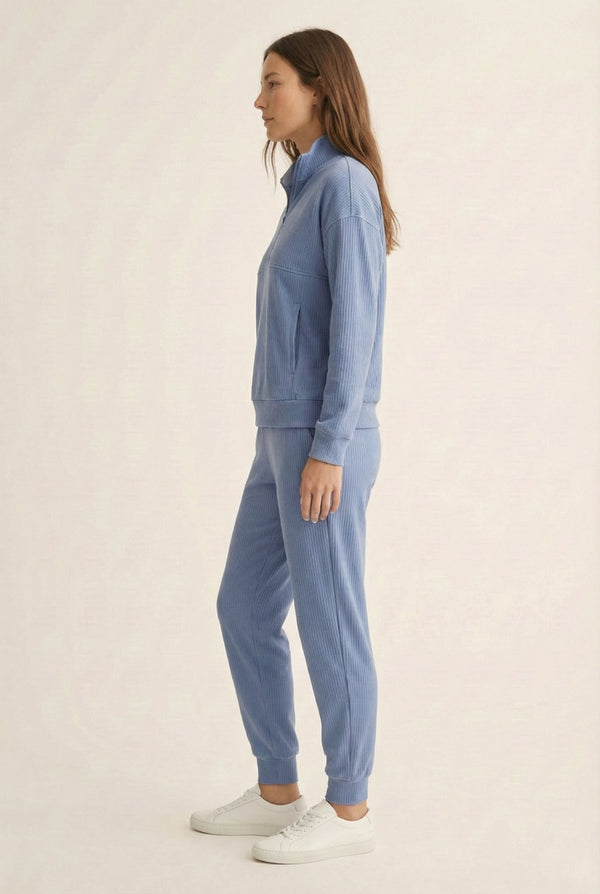 LOHNR Solace Set in Peri - premium smooth sweatshirt half-zip top and matching lounge pant