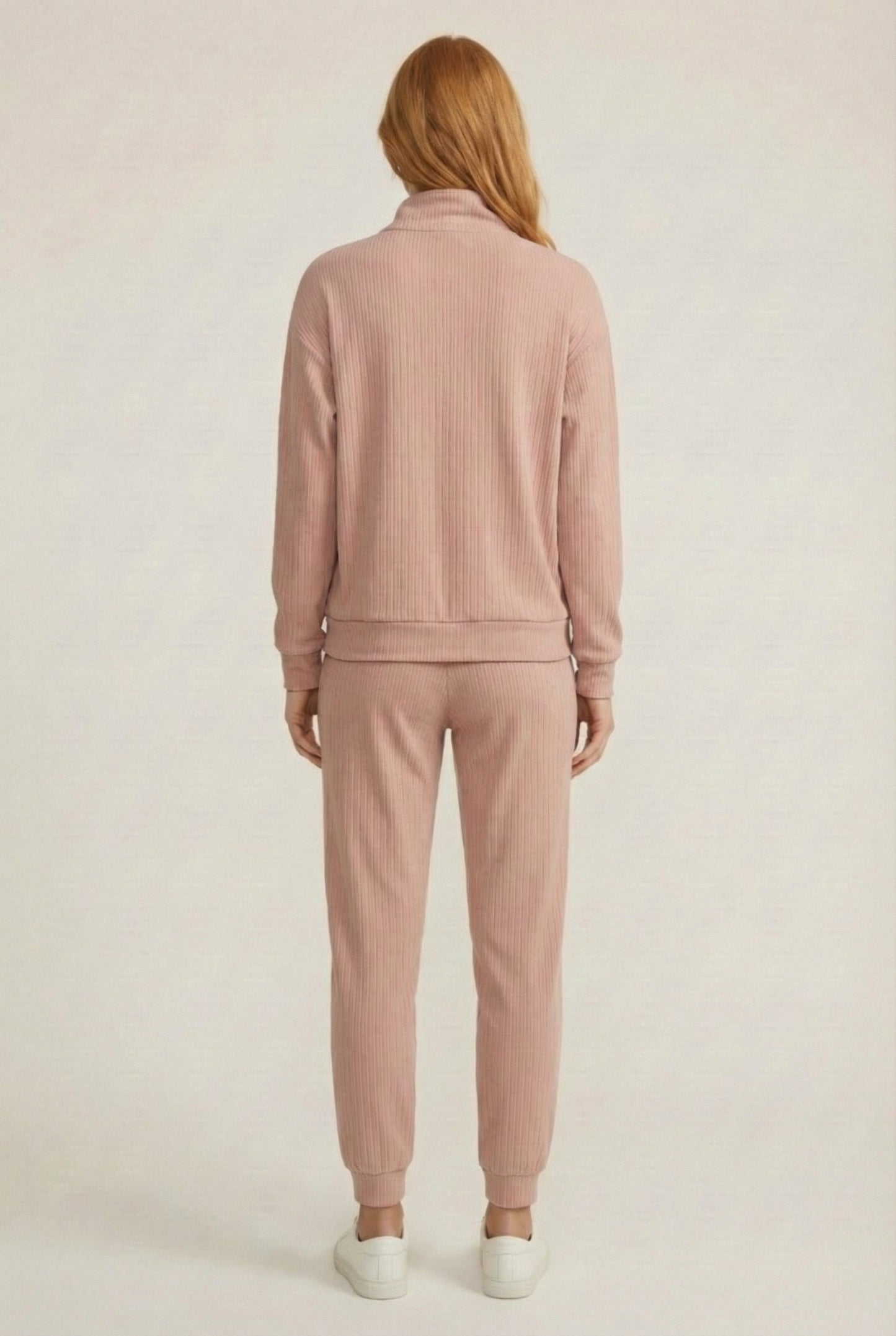 LOHNR Solace Set in Petal - premium smooth sweatshirt half-zip top and matching lounge pant
