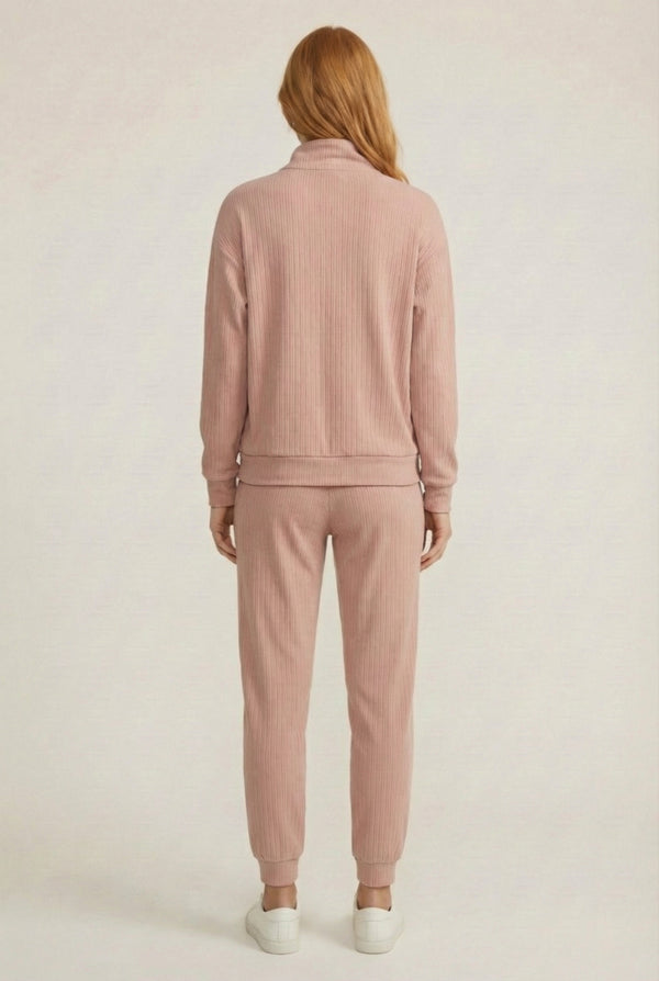 LOHNR Solace Set in Petal - premium smooth sweatshirt half-zip top and matching lounge pant