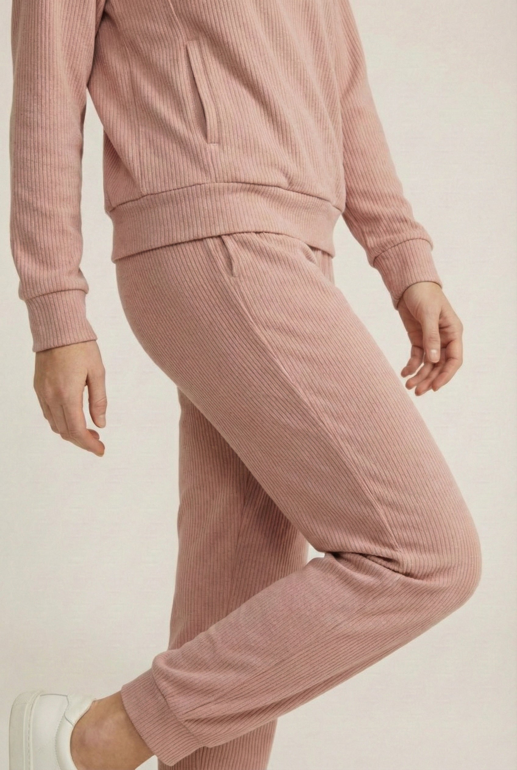 LOHNR Solace Set in Petal - premium smooth sweatshirt half-zip top and matching lounge pant