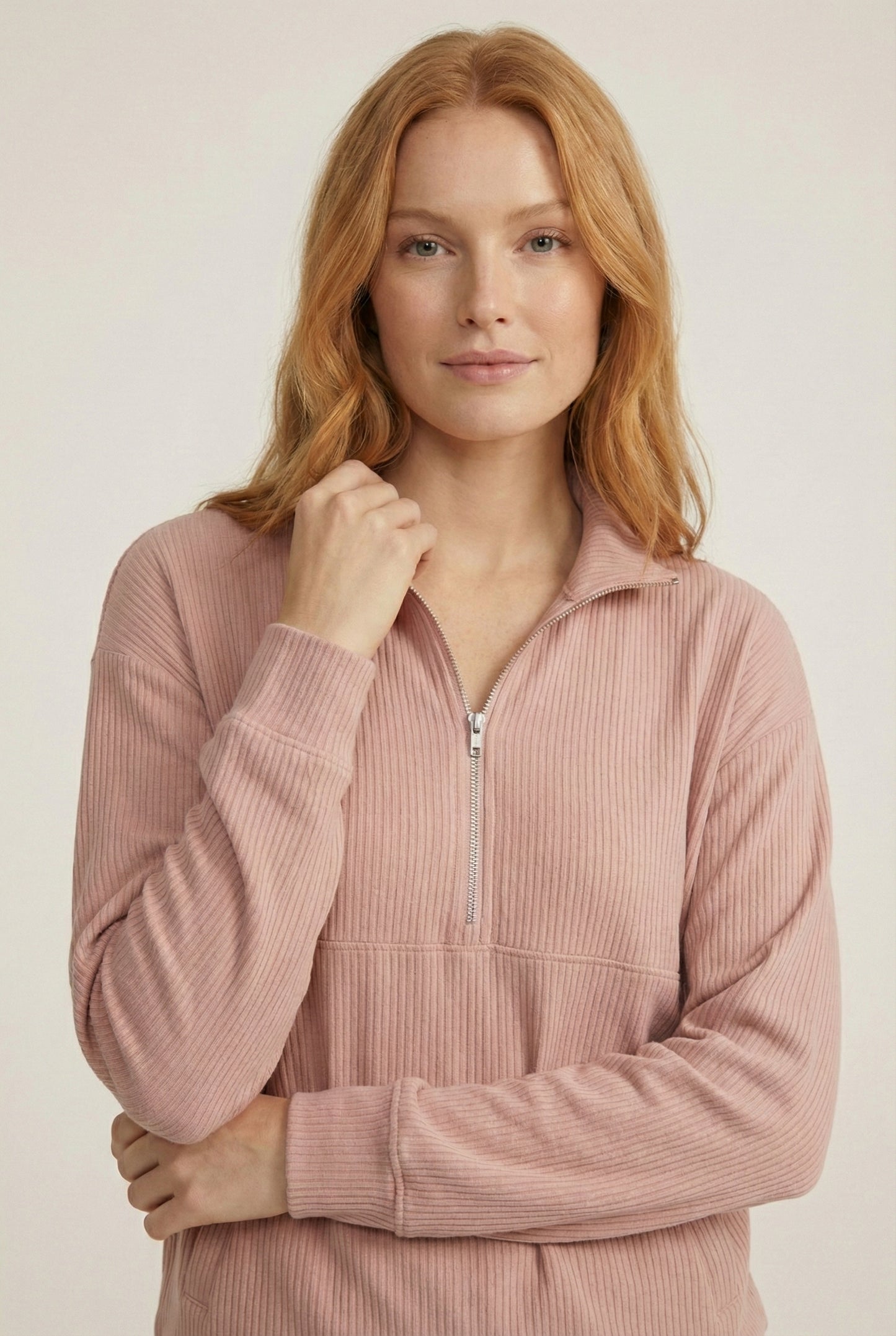 LOHNR Solace Set in Petal - premium smooth sweatshirt half-zip top and matching lounge pant
