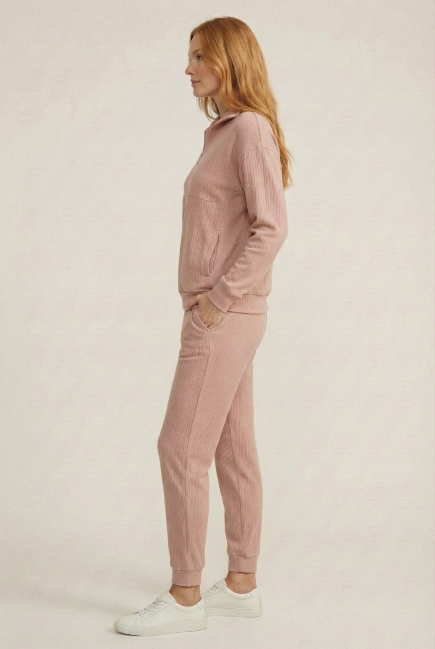 LOHNR Solace Set in Petal - premium smooth sweatshirt half-zip top and matching lounge pant