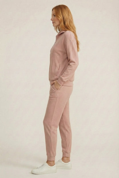 LOHNR Solace Set in Petal - premium smooth sweatshirt half-zip top and matching lounge pant