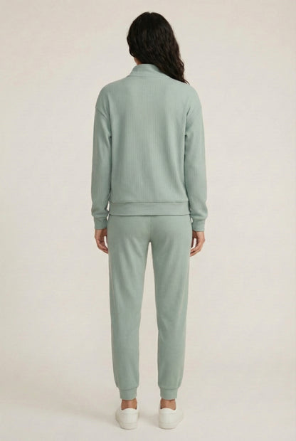 LOHNR Solace Set in Sage - premium smooth sweatshirt half-zip top and matching lounge pant
