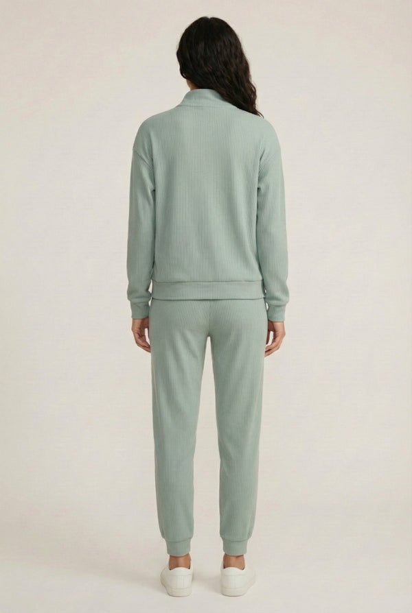 LOHNR Solace Set in Sage - premium smooth sweatshirt half-zip top and matching lounge pant