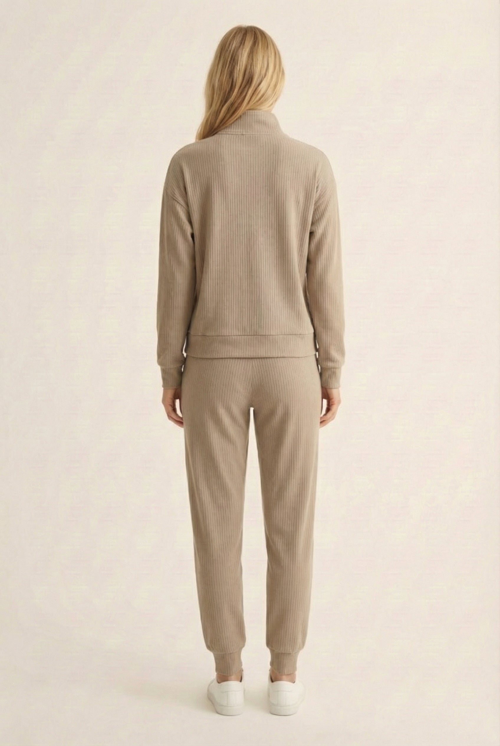 LOHNR Solace Set in Sand - premium smooth sweatshirt half-zip top and matching lounge pant