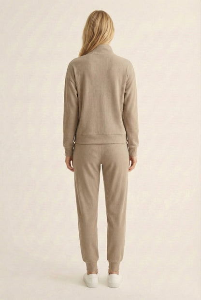 LOHNR Solace Set in Sand - premium smooth sweatshirt half-zip top and matching lounge pant