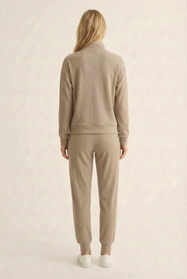 LOHNR Solace Set in Sand - premium smooth sweatshirt half-zip top and matching lounge pant