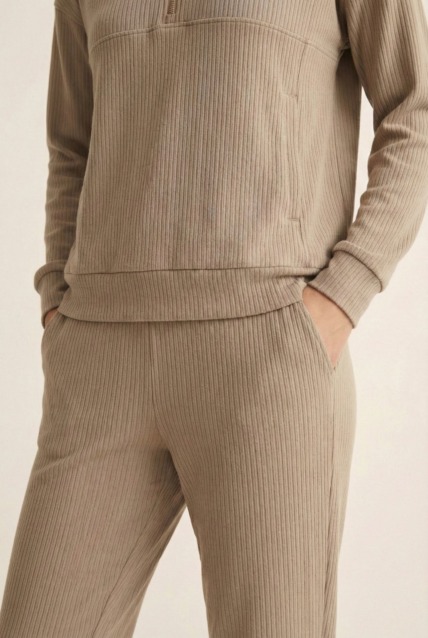 LOHNR Solace Set in Sand - premium smooth sweatshirt half-zip top and matching lounge pant
