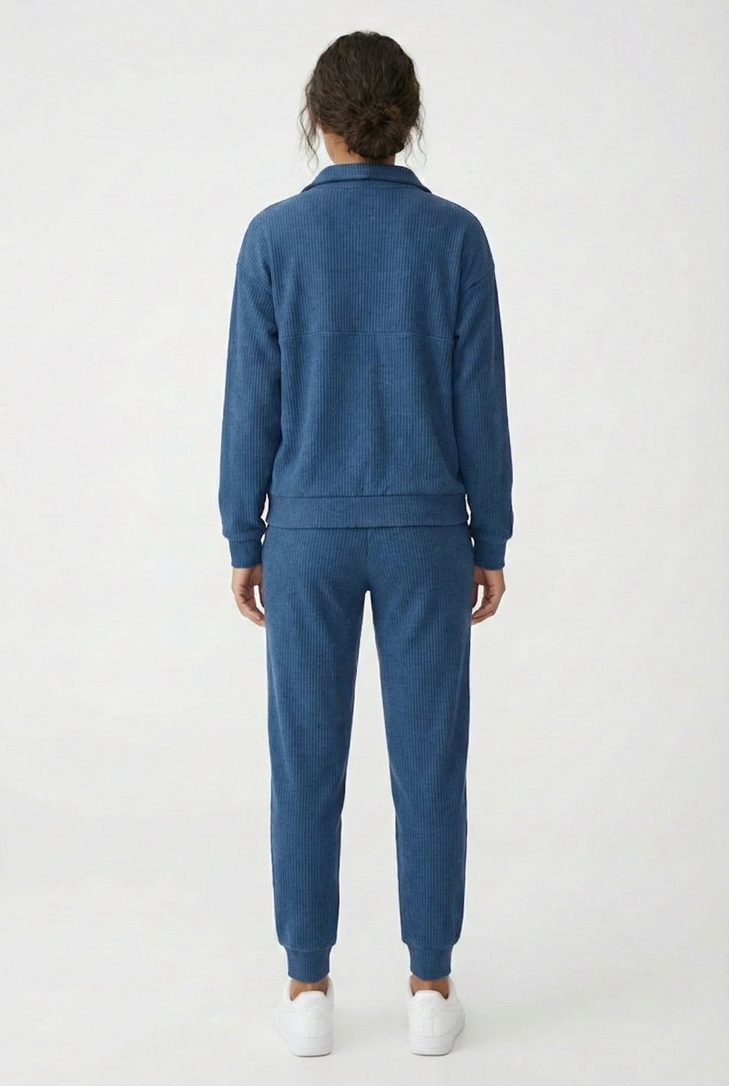 LOHNR Solace Set in Stillwater Blue - premium smooth sweatshirt half-zip top and matching lounge pant