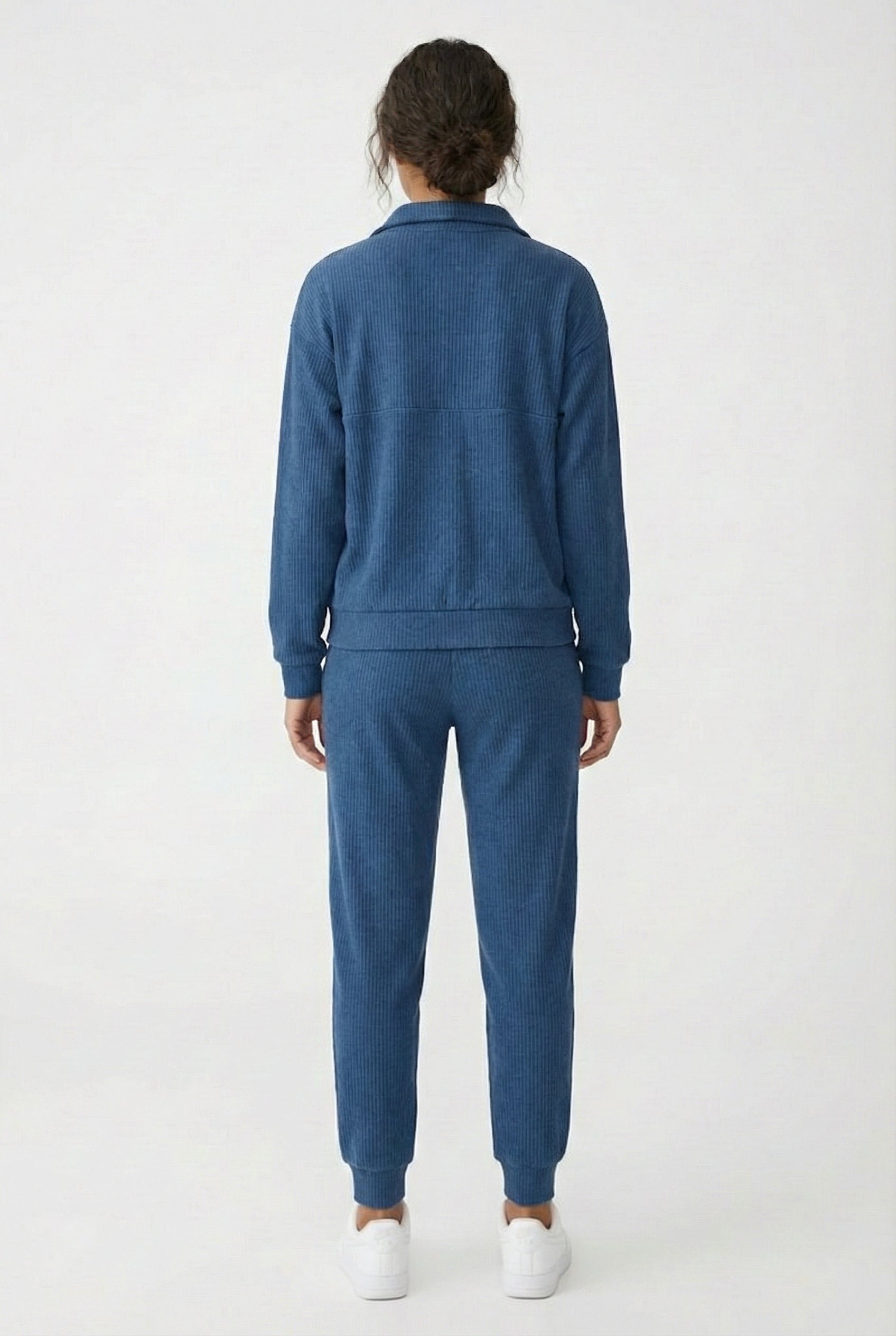 LOHNR Solace Set in Stillwater Blue - premium smooth sweatshirt half-zip top and matching lounge pant