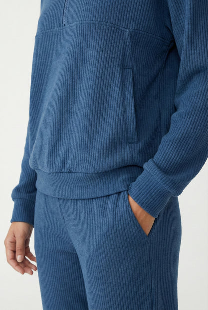 LOHNR Solace Set in Stillwater Blue - premium smooth sweatshirt half-zip top and matching lounge pant