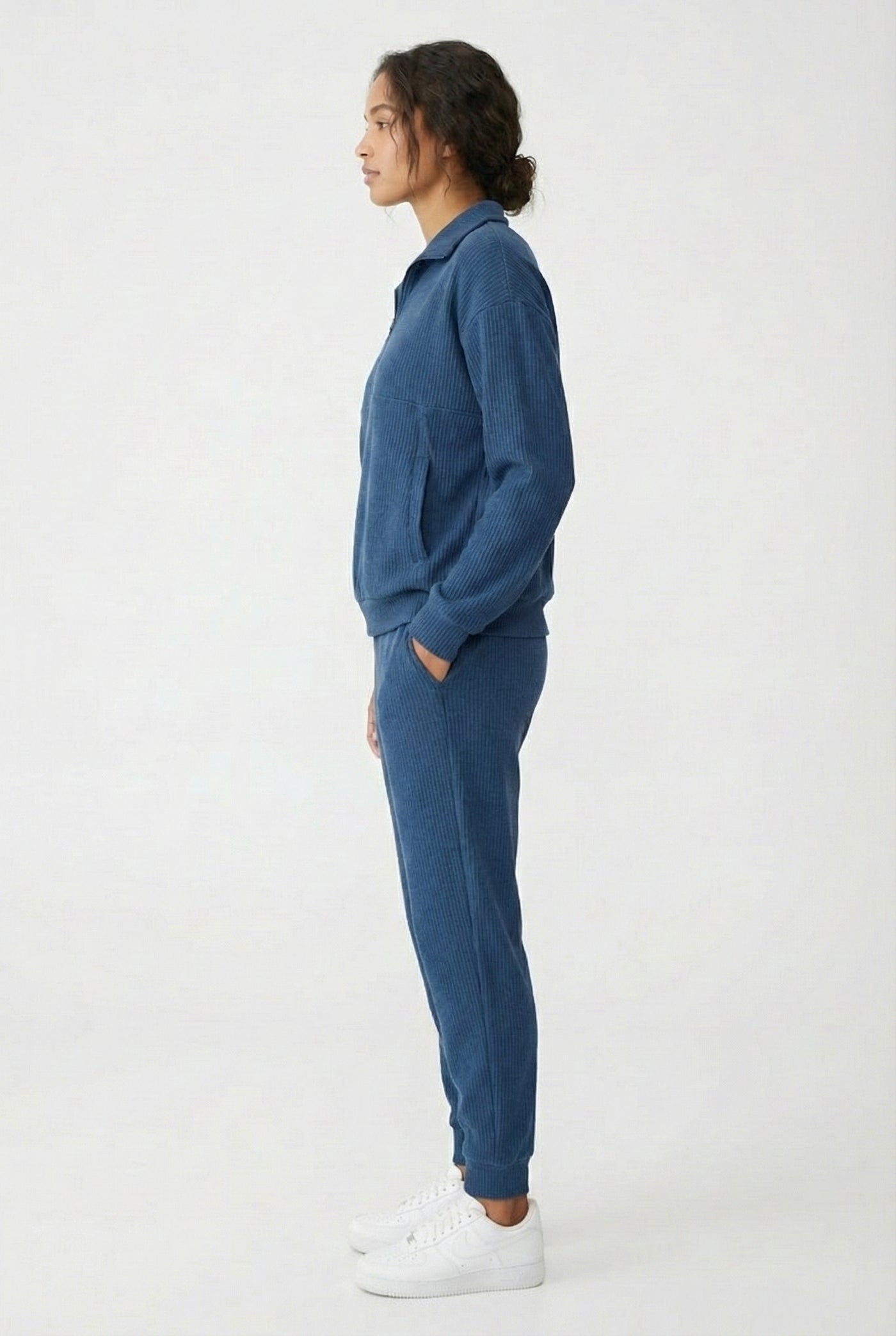 LOHNR Solace Set in Stillwater Blue - premium smooth sweatshirt half-zip top and matching lounge pant