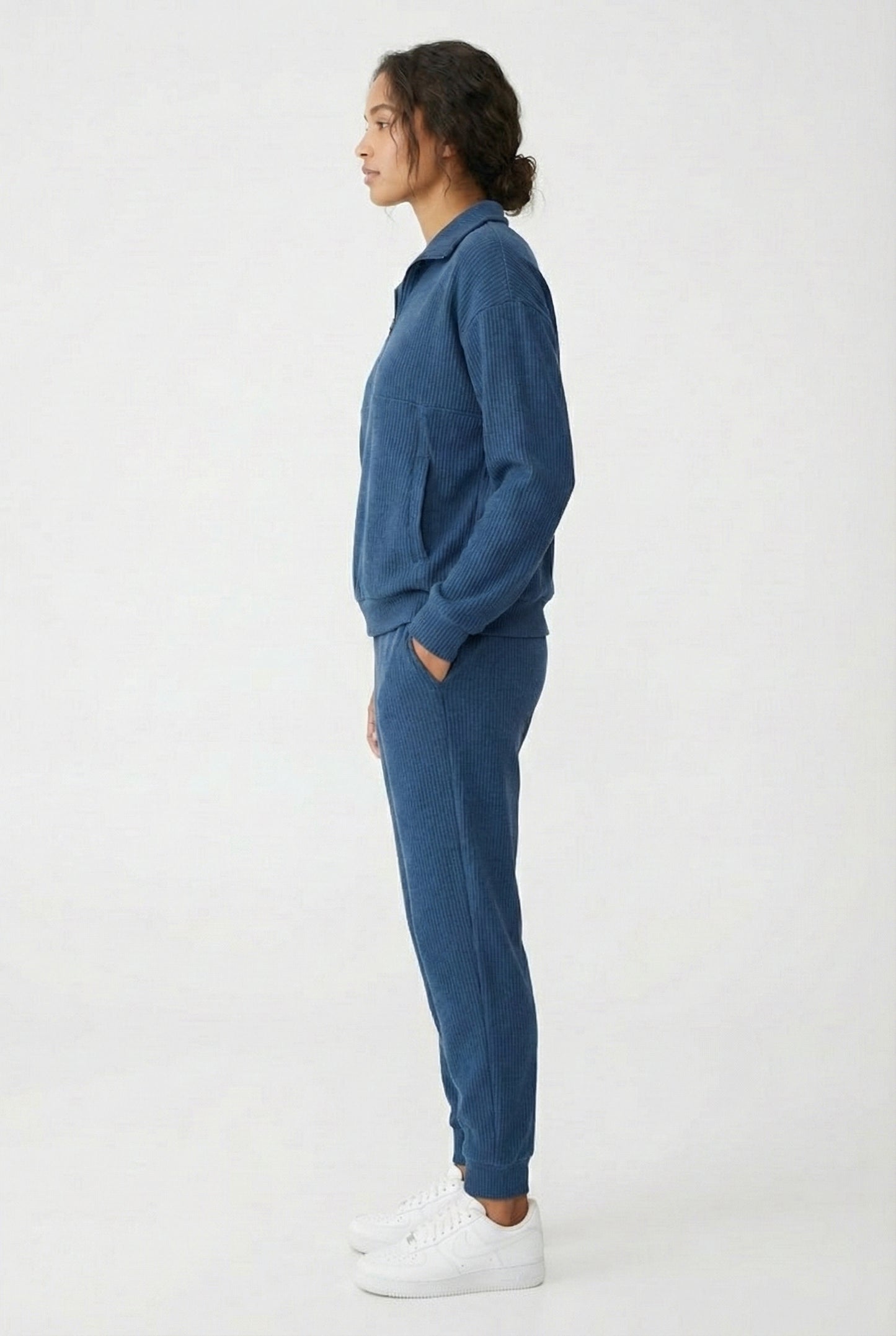 LOHNR Solace Set in Stillwater Blue - premium smooth sweatshirt half-zip top and matching lounge pant