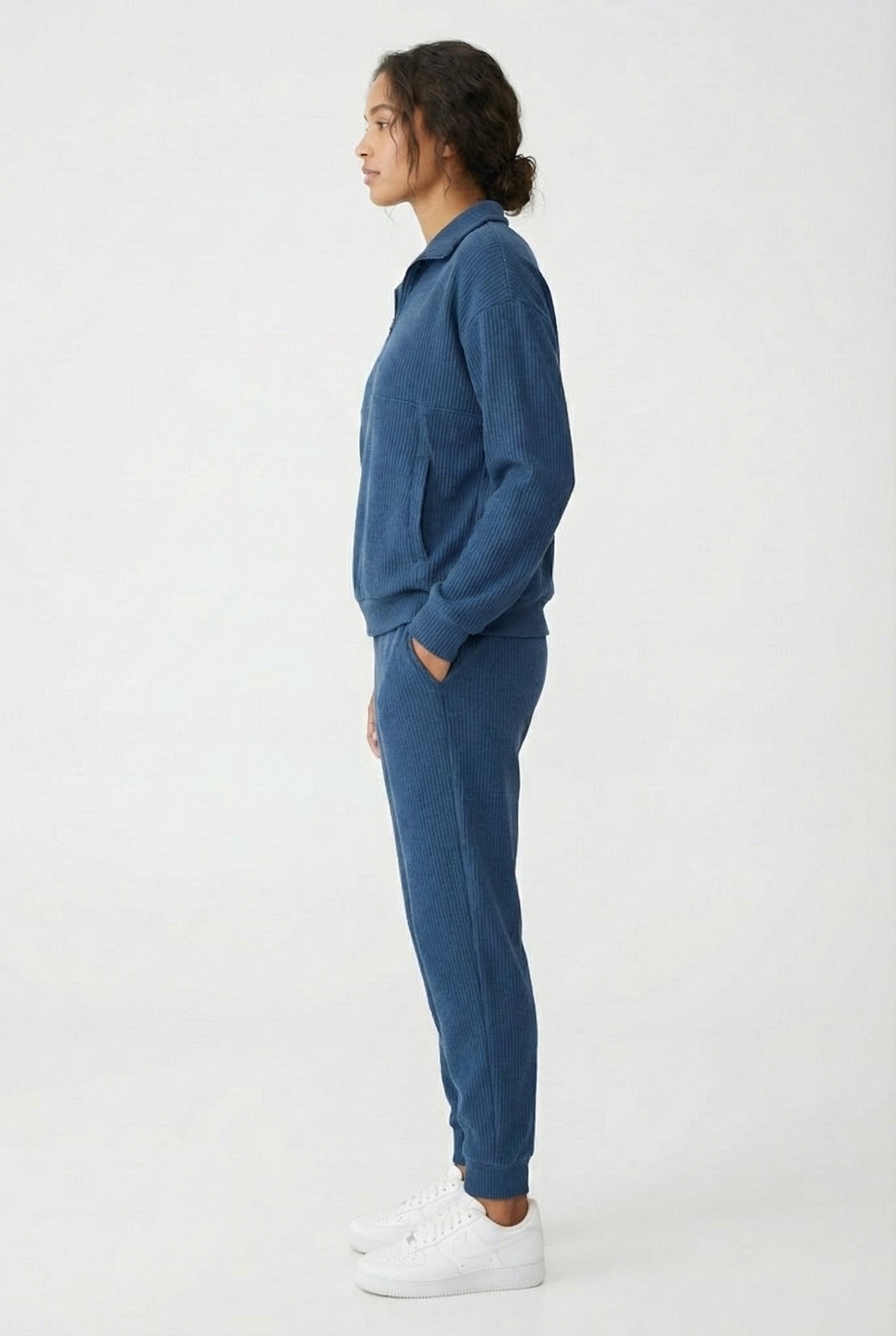 LOHNR Solace Set in Stillwater Blue - premium smooth sweatshirt half-zip top and matching lounge pant