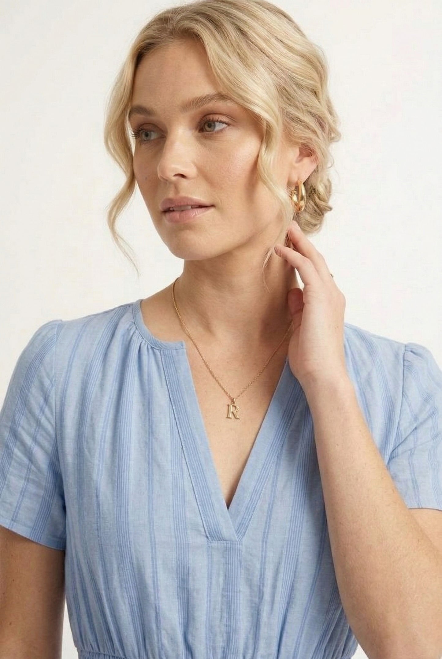 LOHNR Solene Dress in Chambray - Women's 100% Cotton Tiered Midi Dress