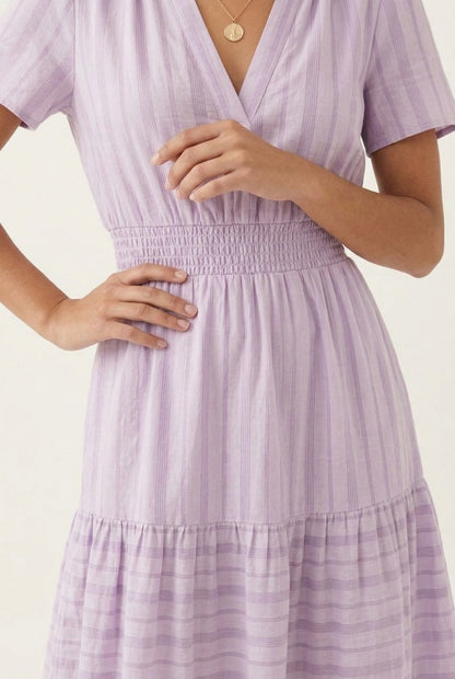 LOHNR Solene Dress in Mauve Glow - Women's 100% Cotton Tiered Midi Dress