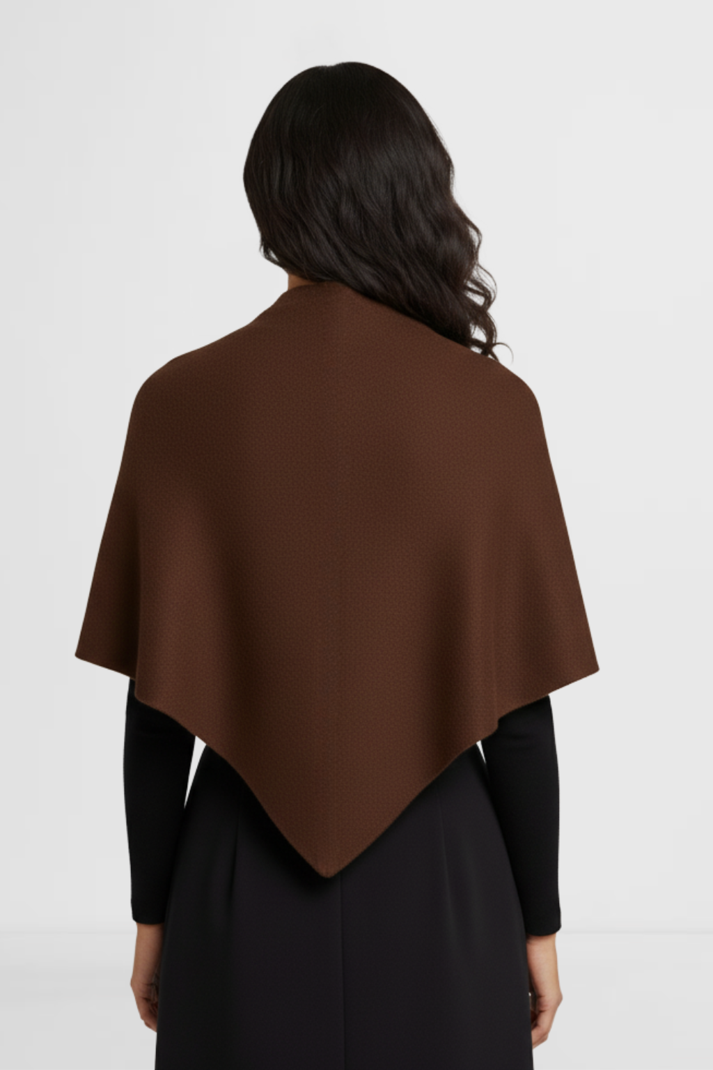 LOHNR The Loop Wrap in Espresso, a soft polished fall layering wrap featuring a smooth drape and signature tie-front design.