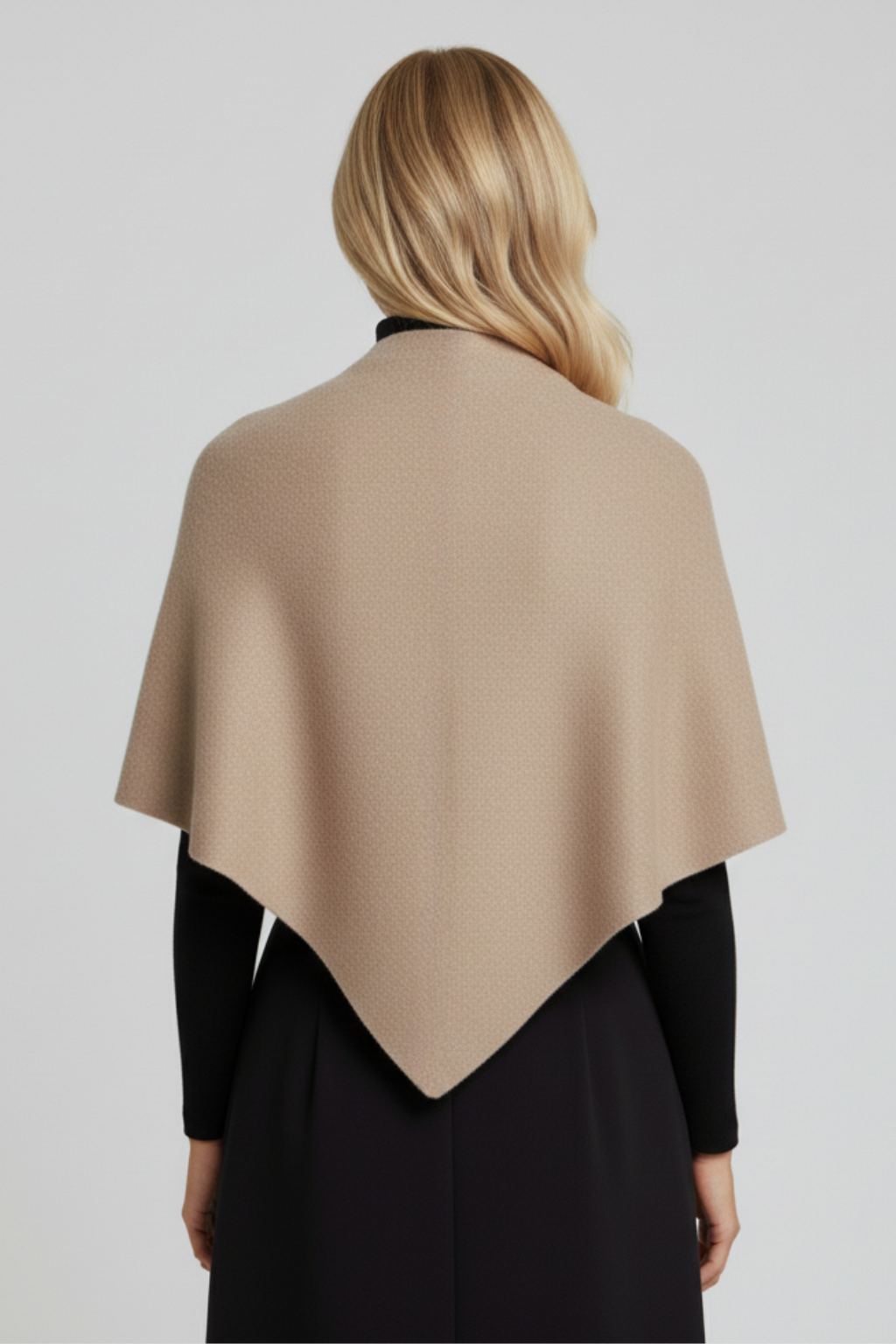 LOHNR The Loop Wrap in Fawn, a soft polished fall layering wrap featuring a smooth drape and signature tie-front design.