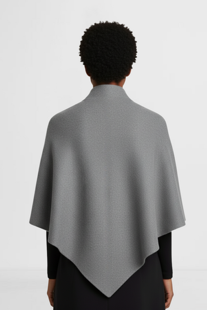 LOHNR The Loop Wrap in Graphite, a soft polished fall layering wrap featuring a smooth drape and signature tie-front design.