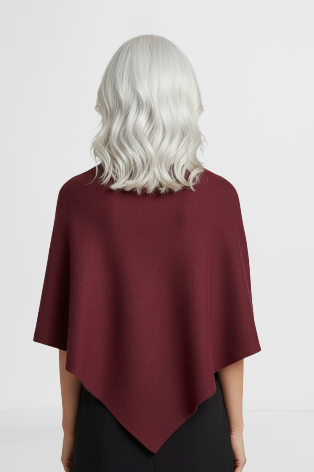 LOHNR The Loop Wrap in Merlot, a soft polished fall layering wrap featuring a smooth drape and signature tie-front design.