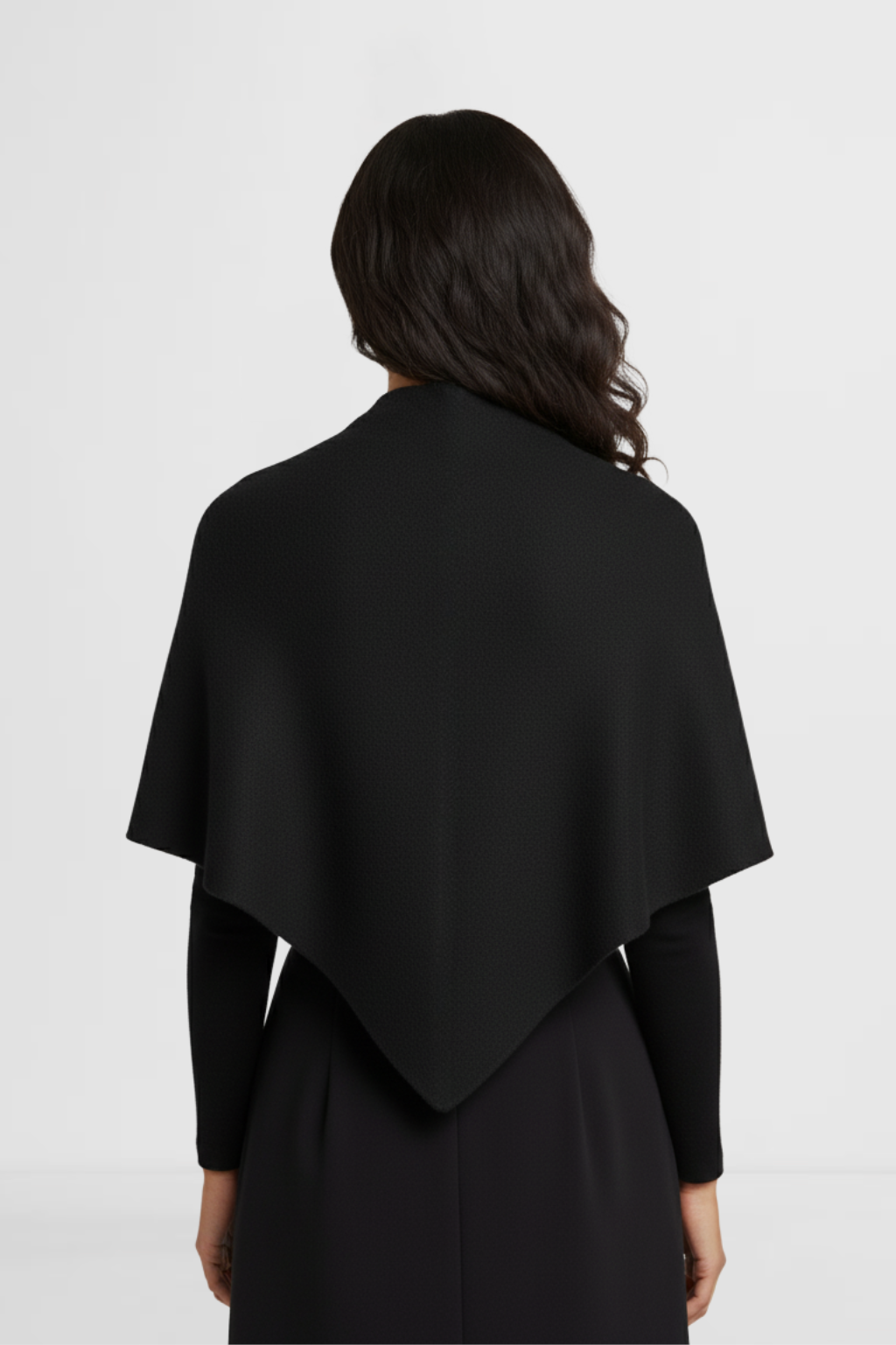 LOHNR The Loop Wrap in Raven, a soft polished fall layering wrap featuring a smooth drape and signature tie-front design.