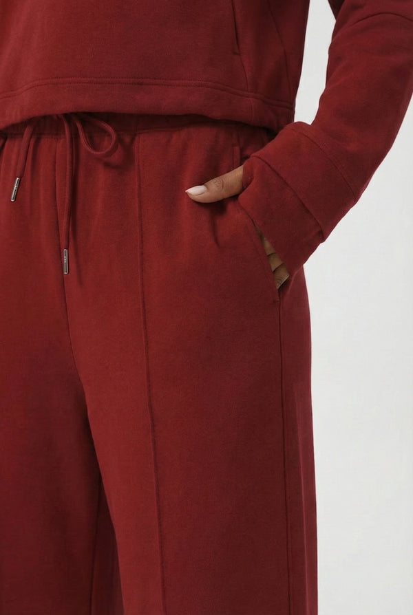 LOHNR Transit Set in Crimson Merlot, a premium quarter-zip pullover and wide-leg lounge pant.