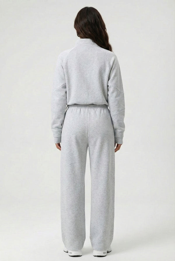 LOHNR Transit Set in Slate Mist, a premium quarter-zip pullover and wide-leg lounge pant.