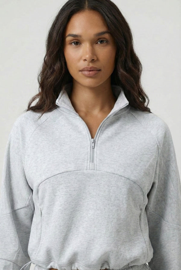 LOHNR Transit Set in Slate Mist, a premium quarter-zip pullover and wide-leg lounge pant.