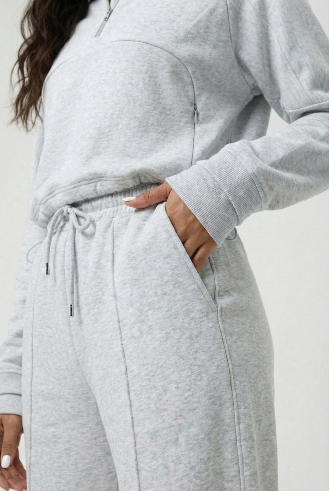 LOHNR Transit Set in Slate Mist, a premium quarter-zip pullover and wide-leg lounge pant.