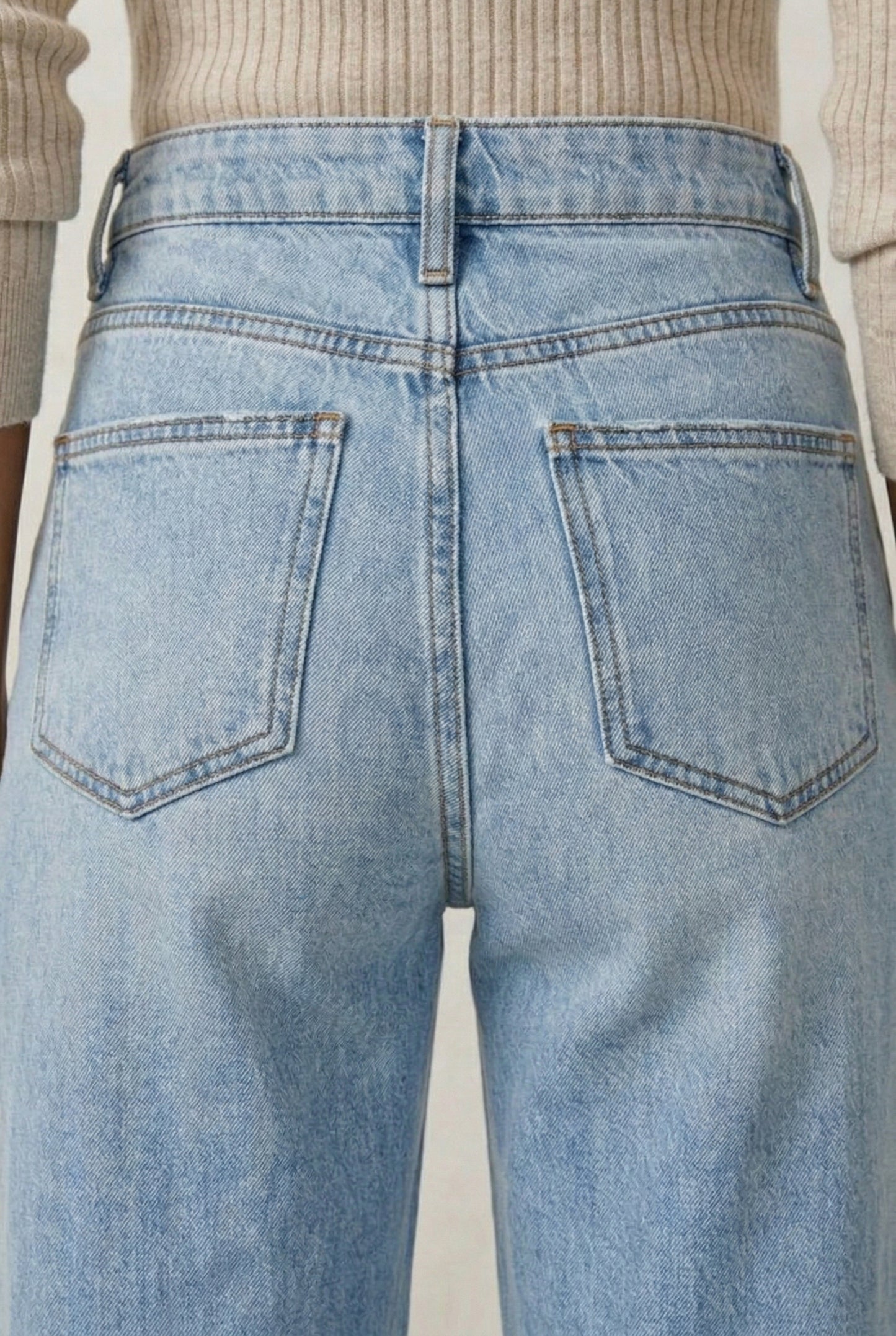 LOHNR High Waisted Wide Leg Denim in Skyline Blue