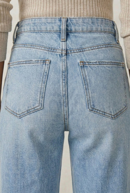 LOHNR High Waisted Wide Leg Denim in Skyline Blue