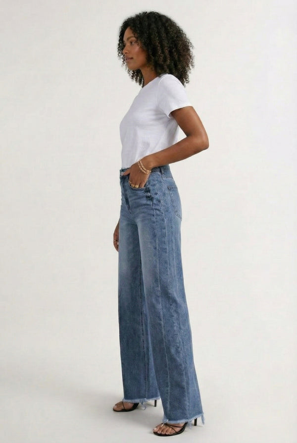 LOHNR High Waisted Wide Leg Denim in Vintage Indigo