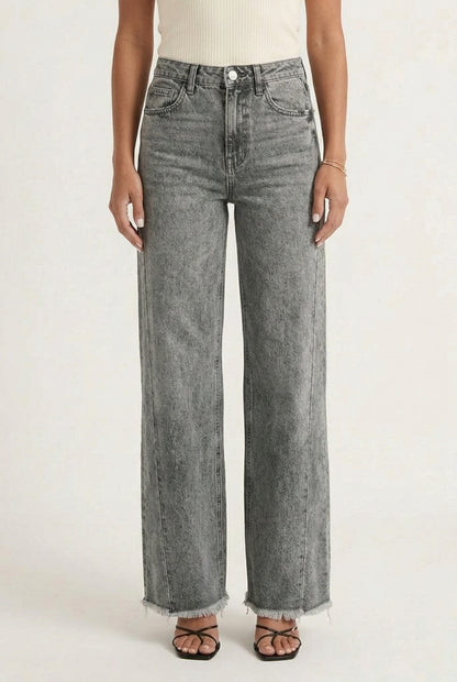 LOHNR High Waisted Wide Leg Denim in Washed Ash
