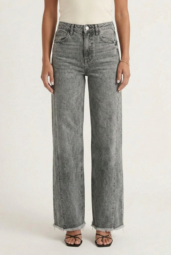 LOHNR High Waisted Wide Leg Denim in Washed Ash
