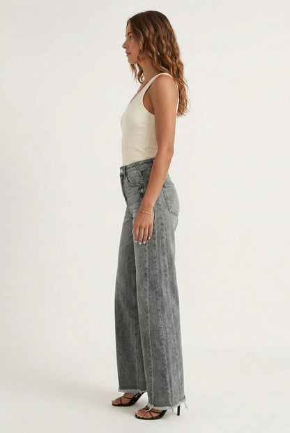 LOHNR High Waisted Wide Leg Denim in Washed Ash